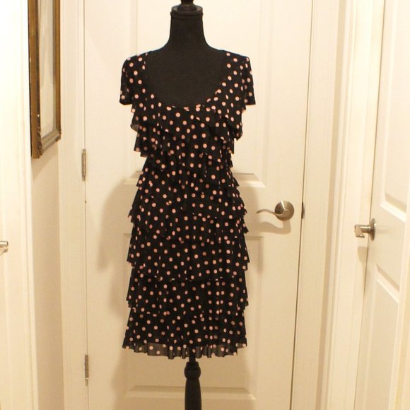 REDUCED! Ruffle Dress from Inc. International Concepts, Pink Polka Dot on Black - Picture 1 of 3